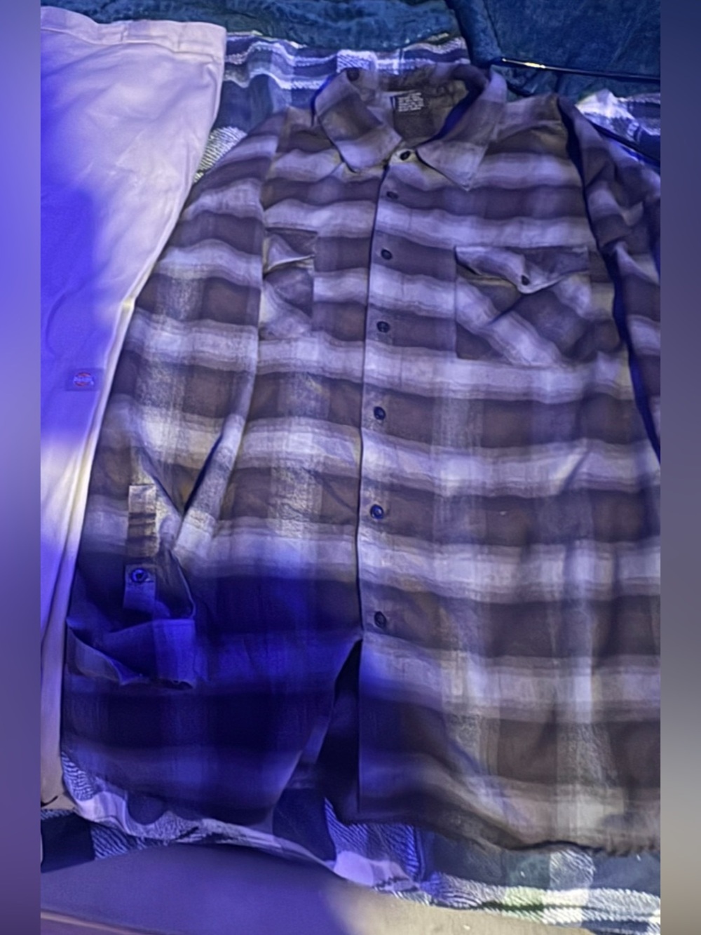 Men's Plaid Button-Up Shirt - Gray/Brown